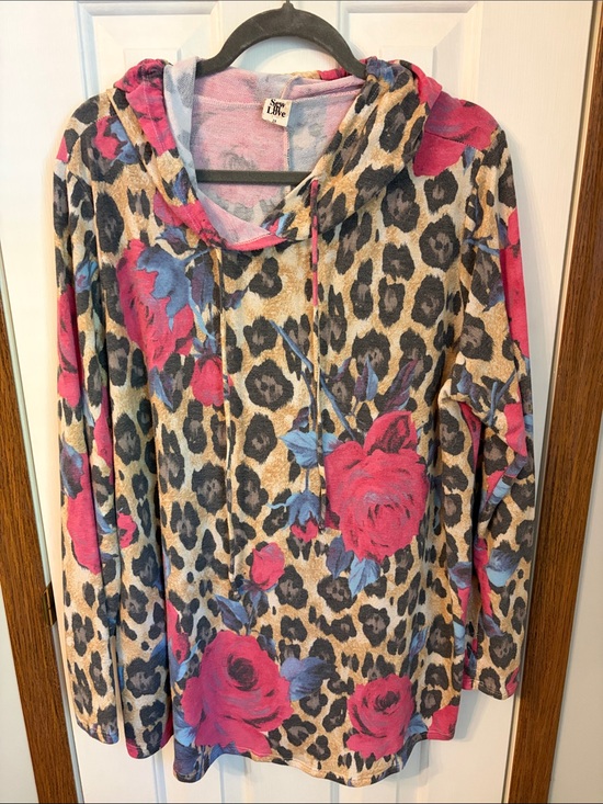Sew In Love Tops - Sew In Love Pastel Floral & Leopard Pullover Hoodie 2X